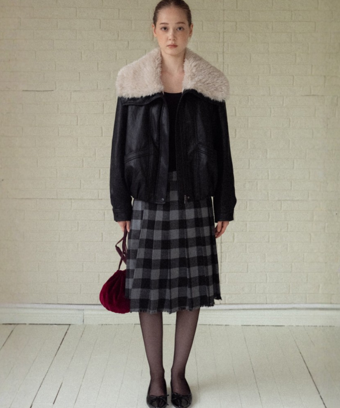 オーバーサイズボアカラーフェイクレザージャケット