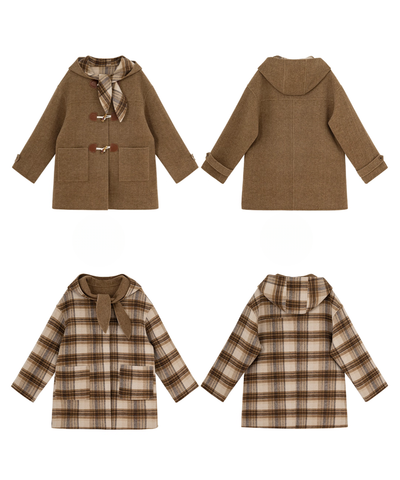 無地×チェックリバーシブルダッフルコート