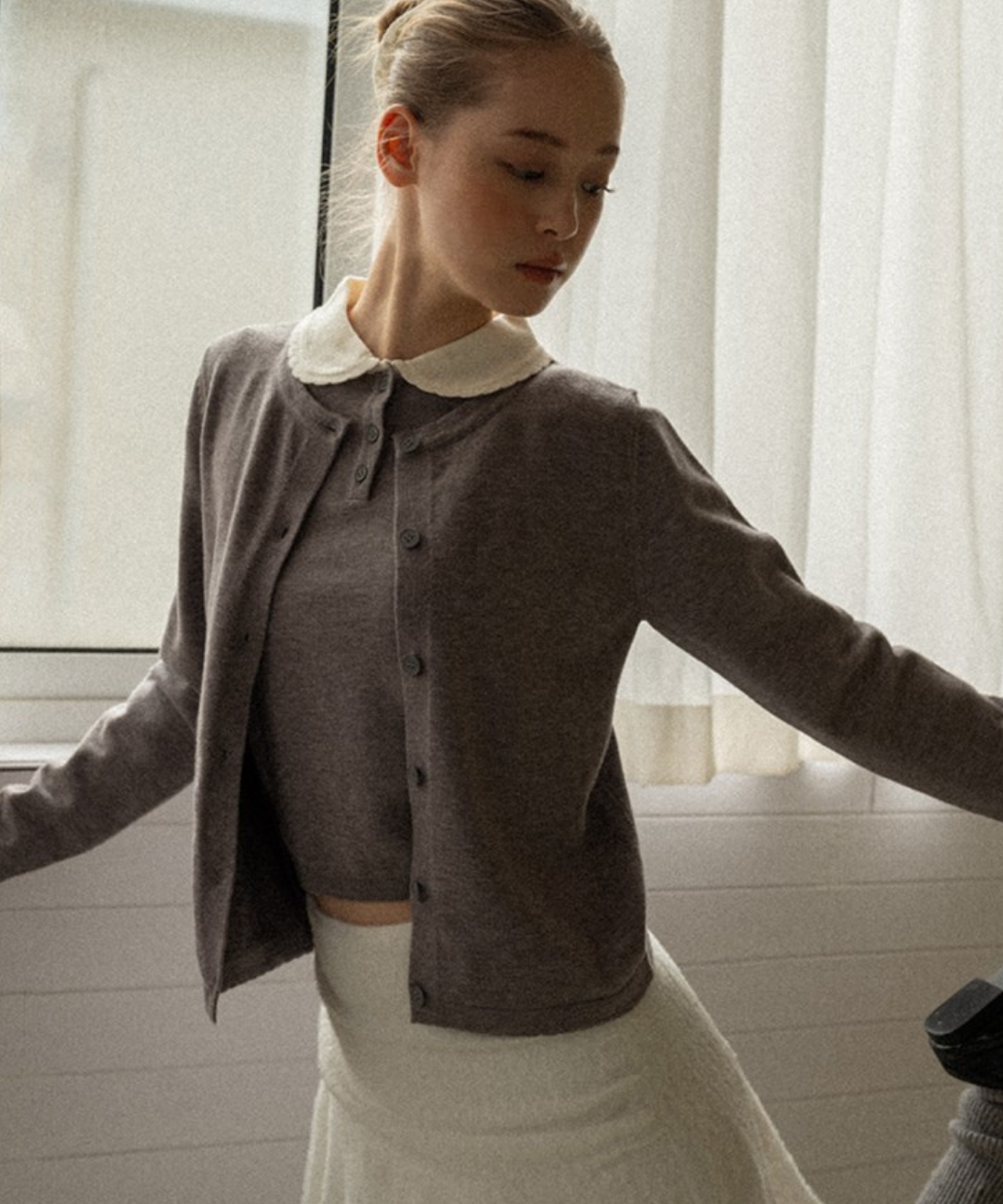 配色丸襟ニット＋カーディガン 2点セット