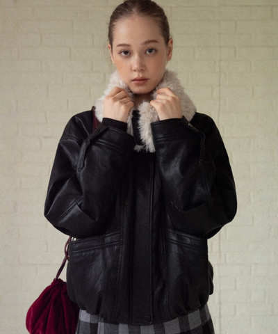 オーバーサイズボアカラーフェイクレザージャケット