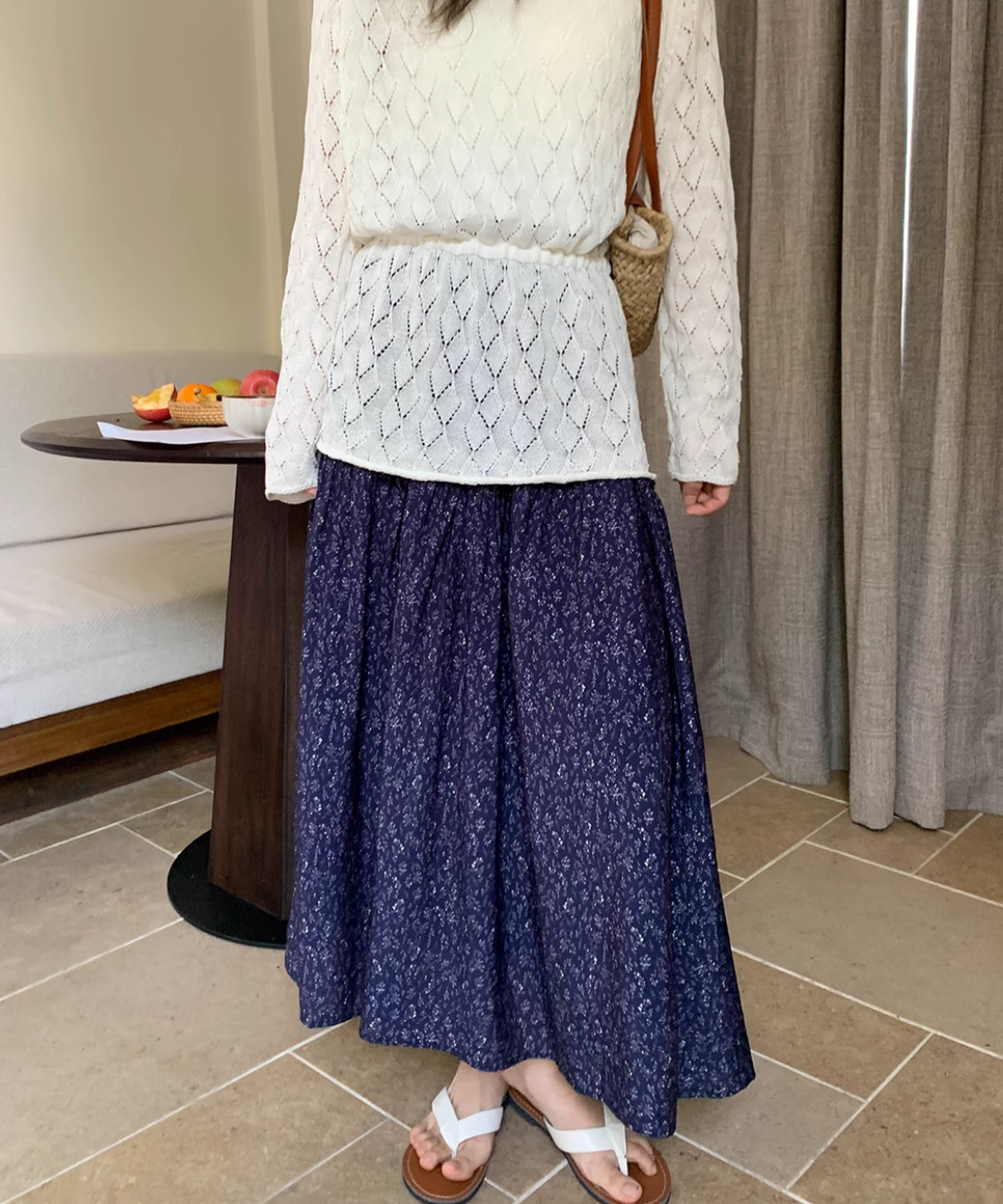 小花柄Aラインロングスカート