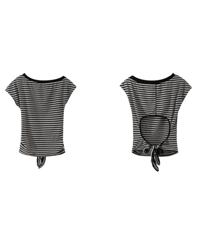 オフショルダーボーダー柄バックオープンカットソー