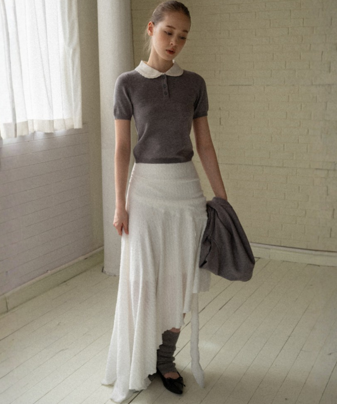 配色丸襟ニット＋カーディガン 2点セット