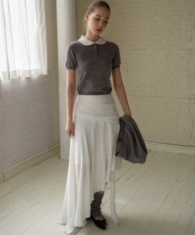 配色丸襟ニット＋カーディガン 2点セット