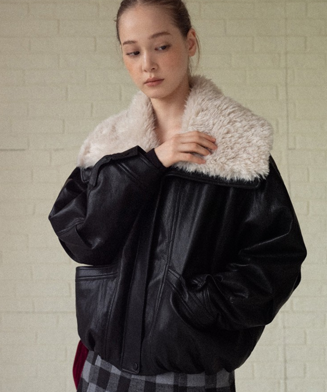 オーバーサイズボアカラーフェイクレザージャケット