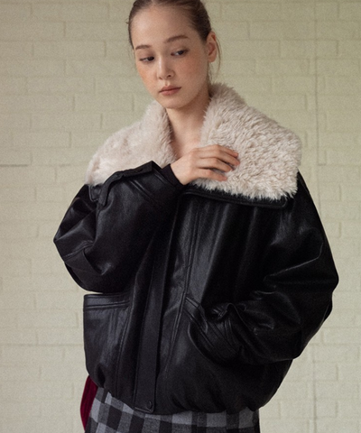 オーバーサイズボアカラーフェイクレザージャケット