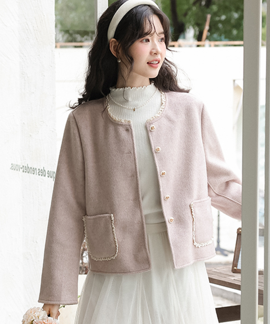 フェミニン配色フリルパイピングジャケット