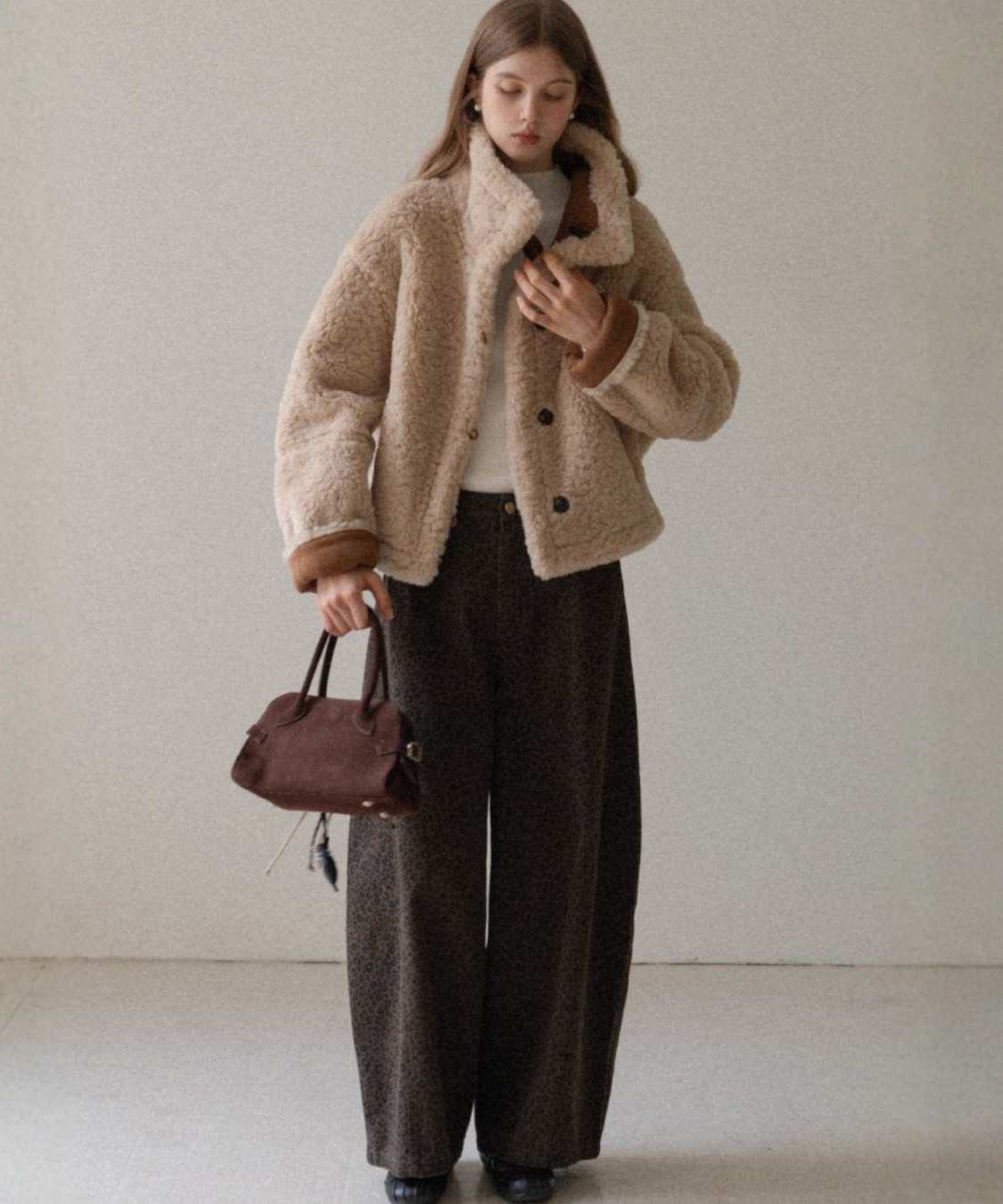 スエード調スタンドカラーリバーシブルボアジャケット