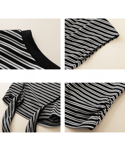 オフショルダーボーダー柄バックオープンカットソー