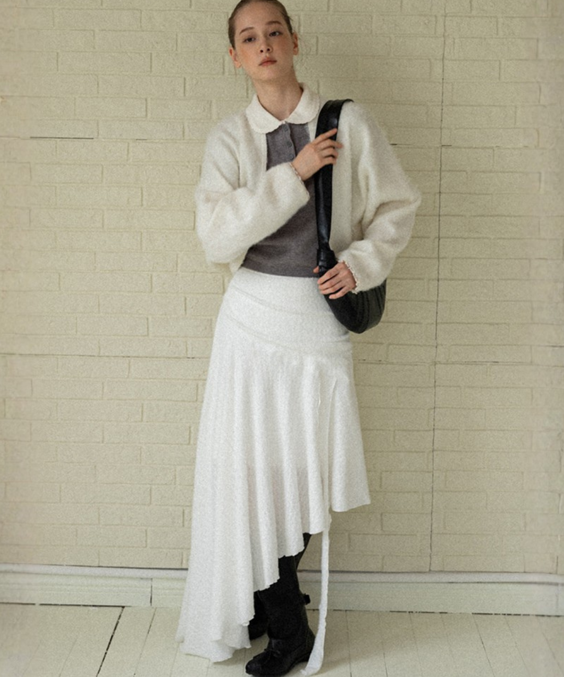 配色丸襟ニット＋カーディガン 2点セット