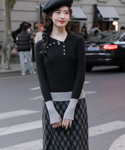 配色カフスリブニットトップス