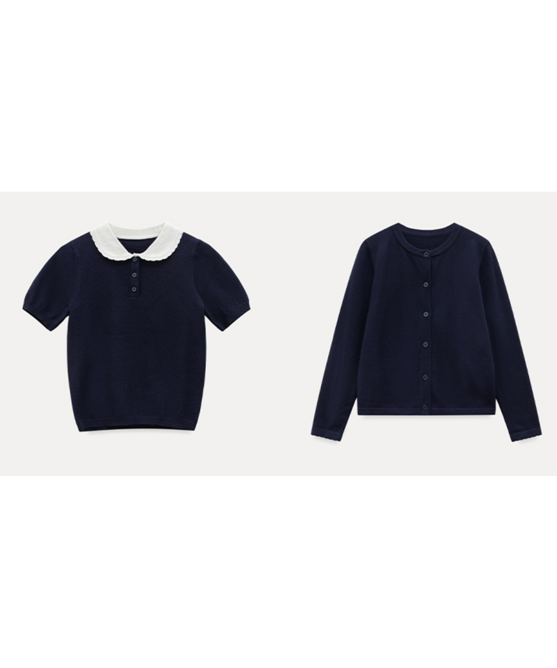 配色丸襟ニット＋カーディガン 2点セット