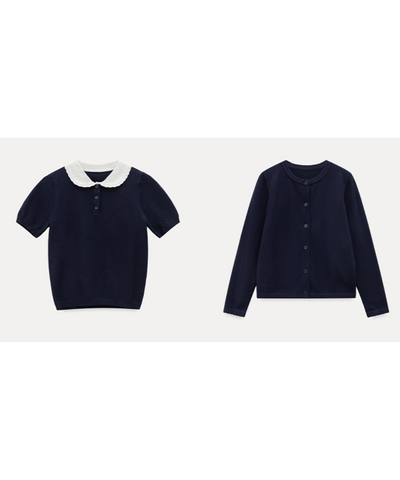 配色丸襟ニット＋カーディガン 2点セット