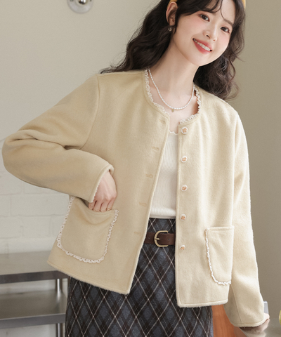 フェミニン配色フリルパイピングジャケット