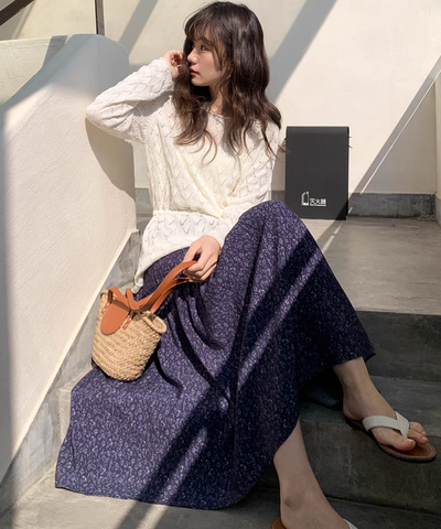 小花柄Aラインロングスカート