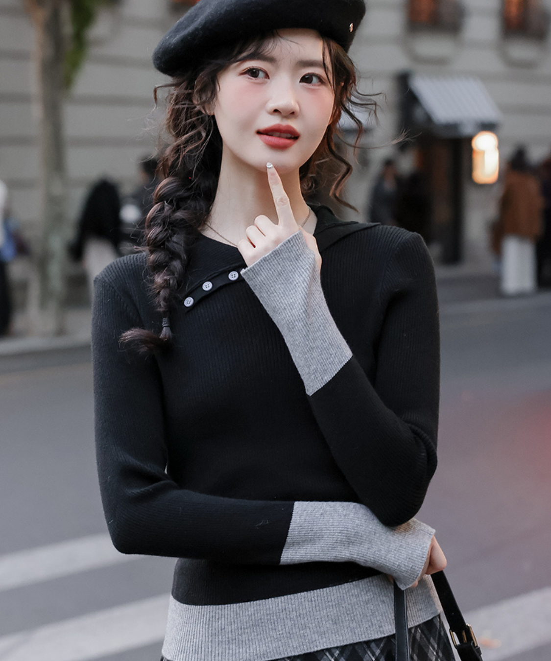 配色カフスリブニットトップス