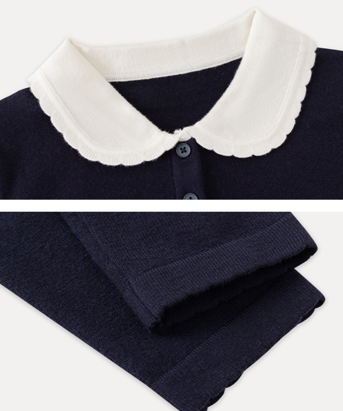 配色丸襟ニット＋カーディガン 2点セット
