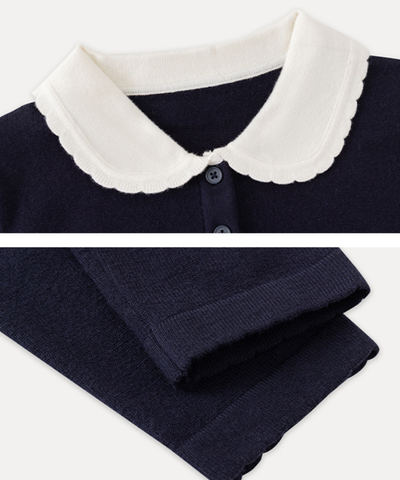 配色丸襟ニット＋カーディガン 2点セット