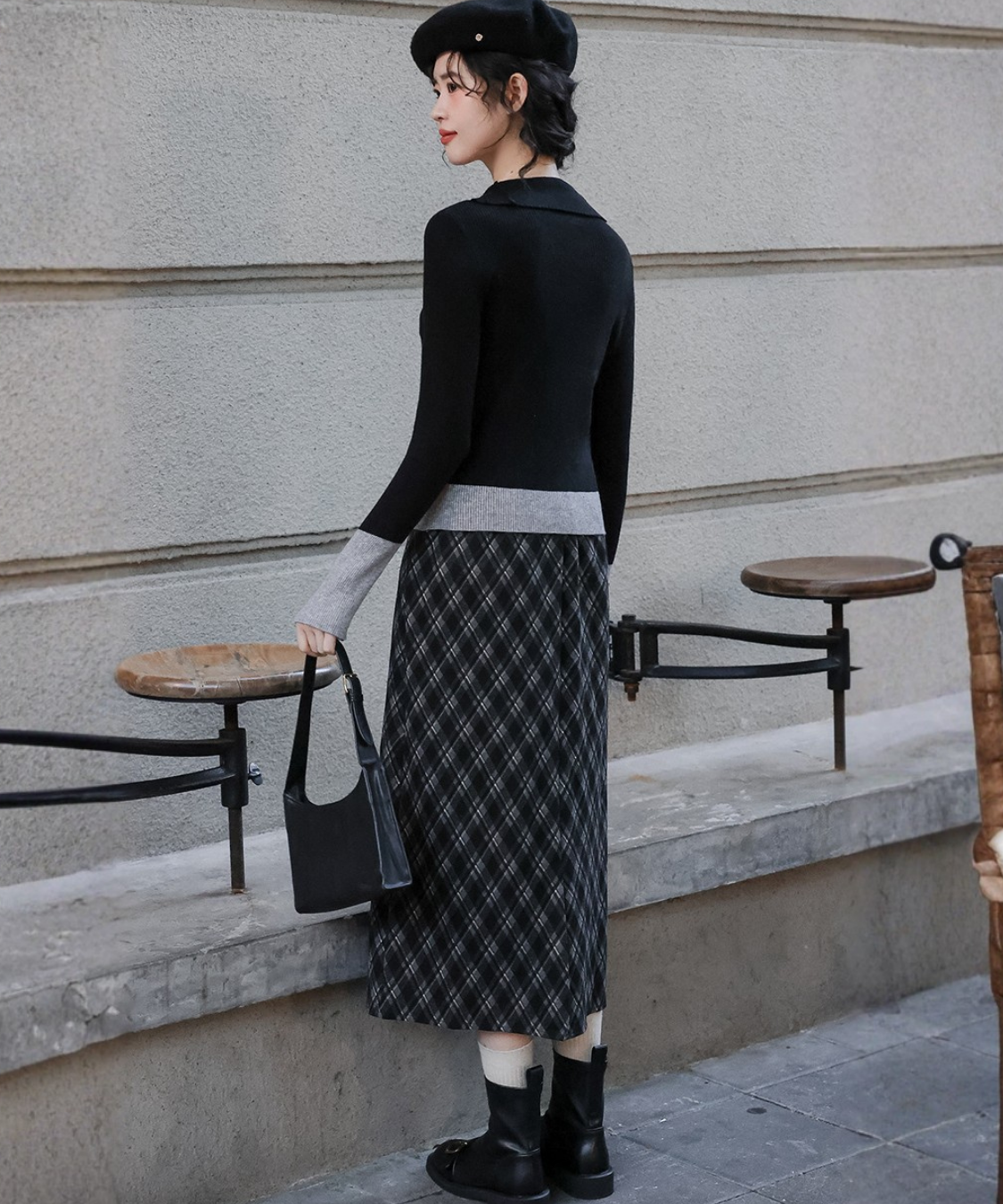 配色カフスリブニットトップス