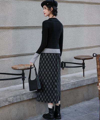 配色カフスリブニットトップス