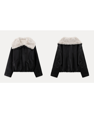 オーバーサイズボアカラーフェイクレザージャケット