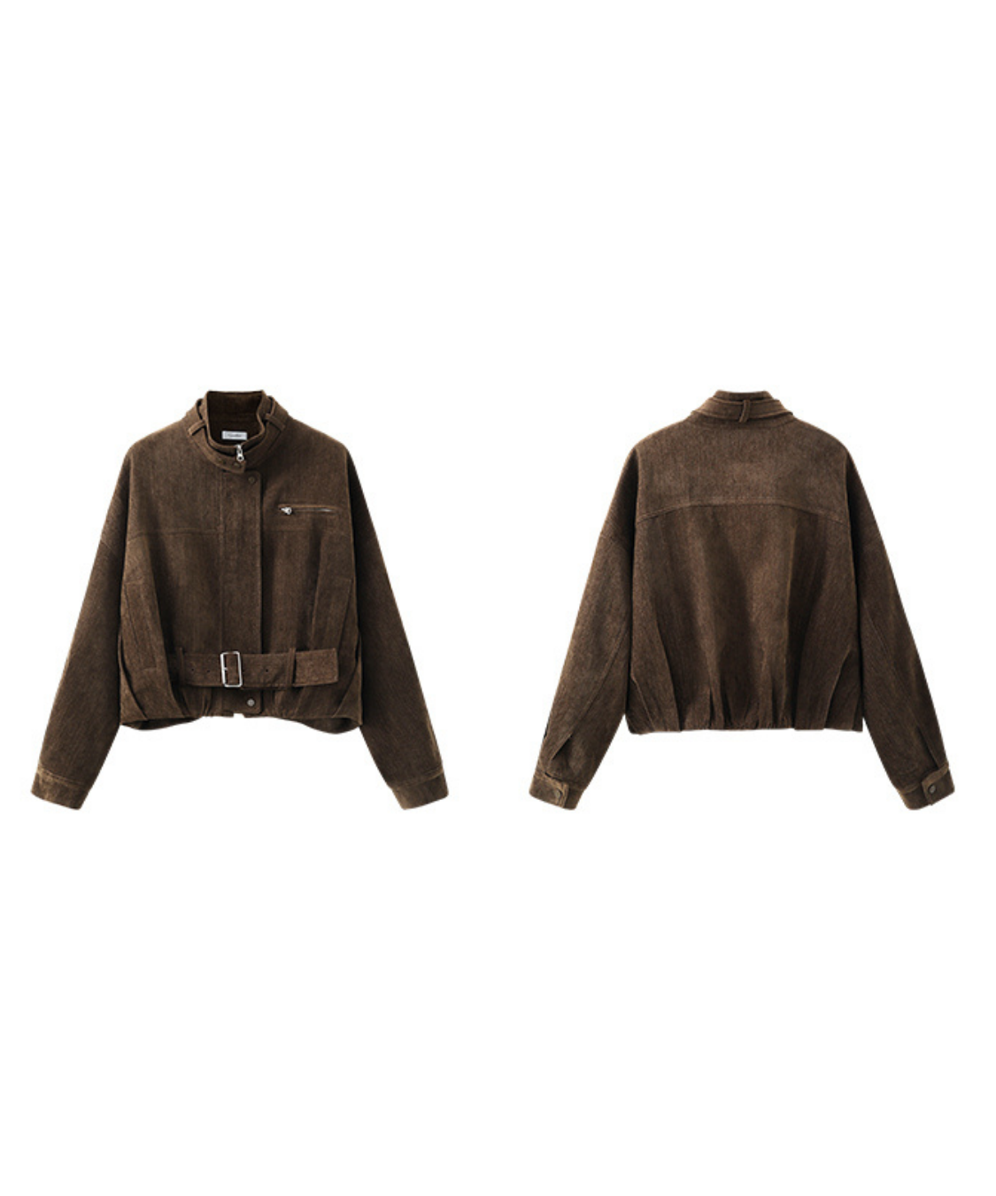 スタンドカラーベルト付きショートジャケット