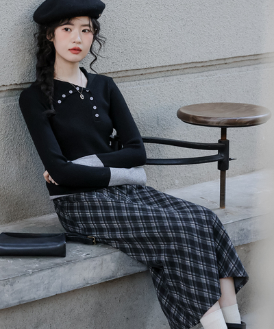 配色カフスリブニットトップス