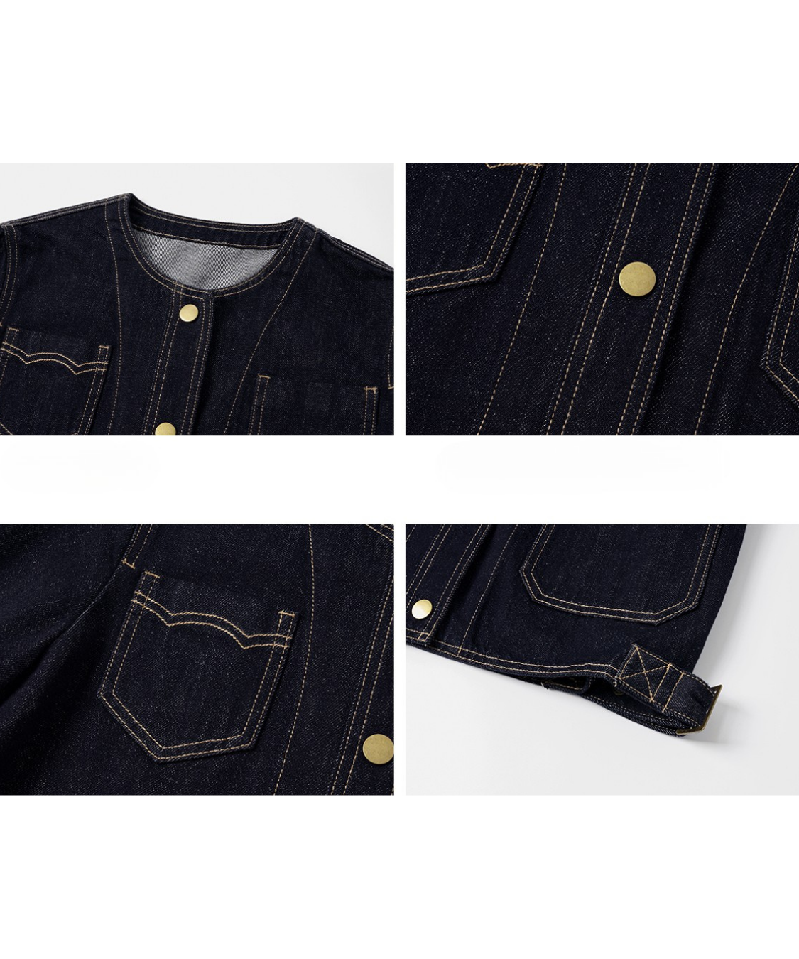 ノーカラー前開きステッチデニムジャケット（セットアップ可