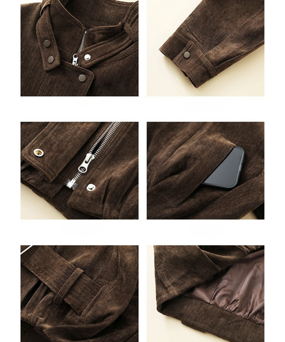 スタンドカラーベルト付きショートジャケット