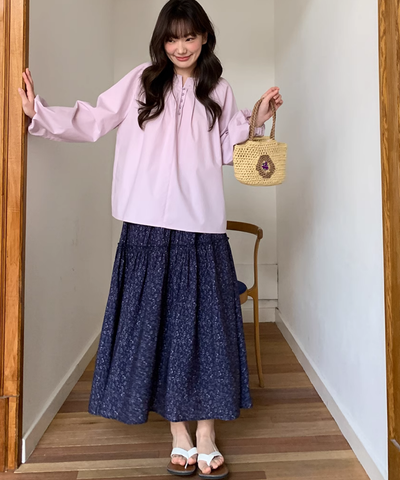 小花柄Aラインロングスカート