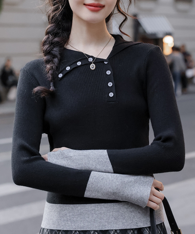 配色カフスリブニットトップス