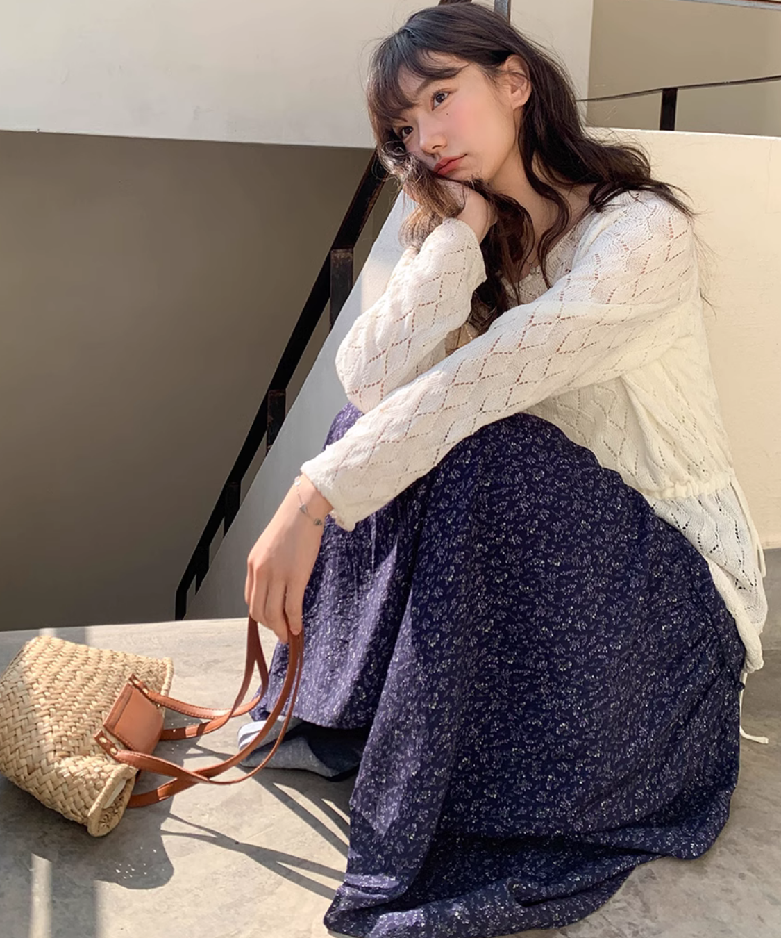 小花柄Aラインロングスカート
