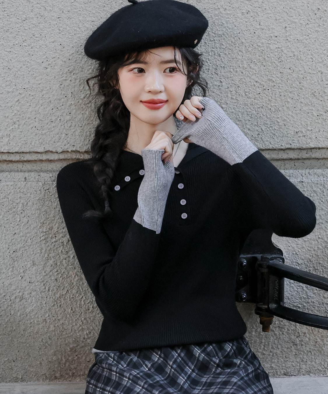 配色カフスリブニットトップス