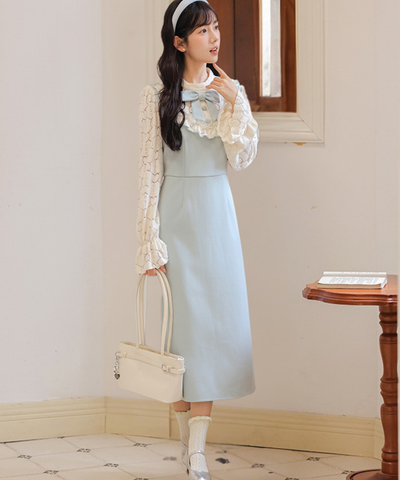 フリルリボンレーススリーブワンピース