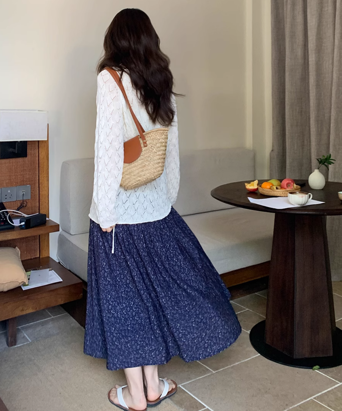 小花柄Aラインロングスカート
