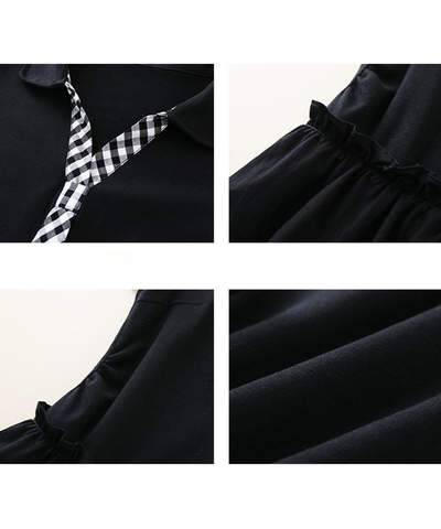 ギンガムチェックフェイクネクタイ付きティアードワンピース