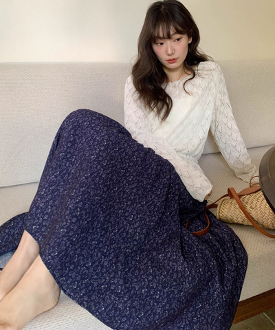 小花柄Aラインロングスカート