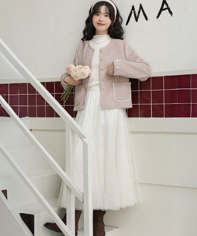 フェミニン配色フリルパイピングジャケット