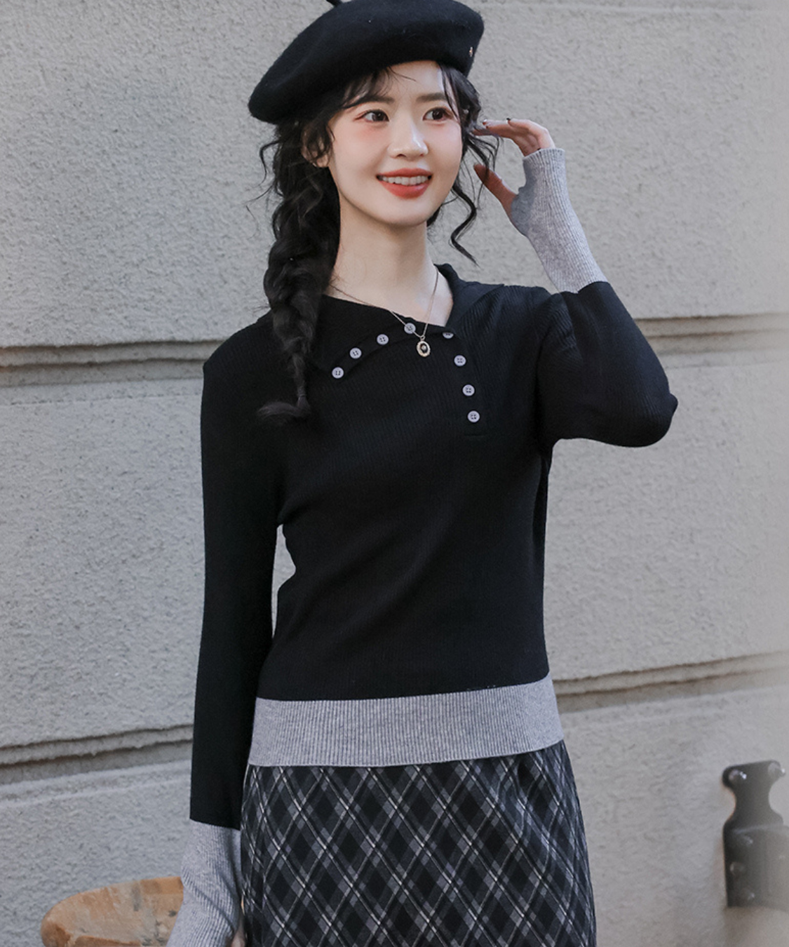 配色カフスリブニットトップス