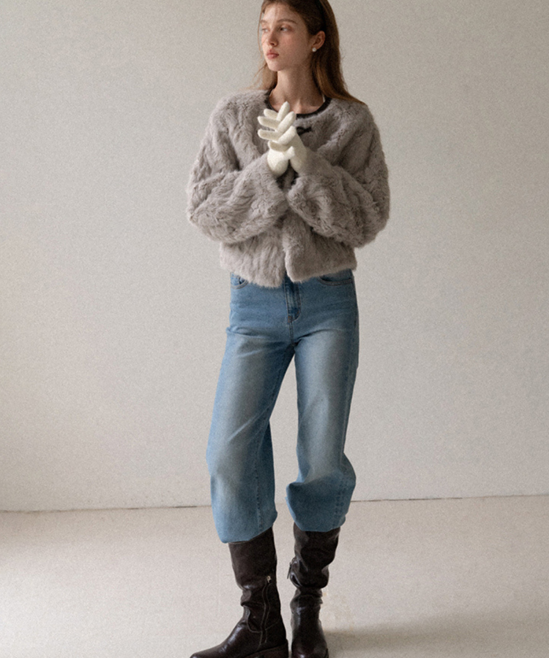 フェイクファーノーカラートグルボタンジャケット