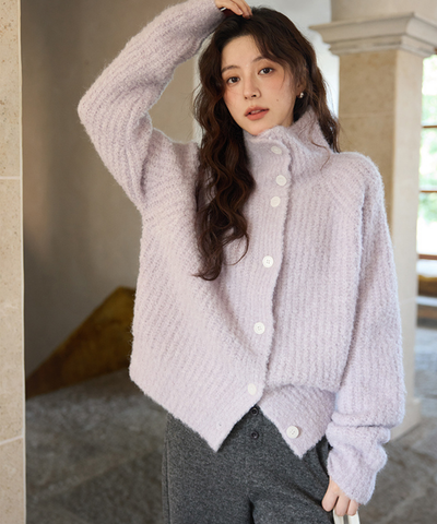 スタンドネックモヘア調オーバーサイズカーディガン