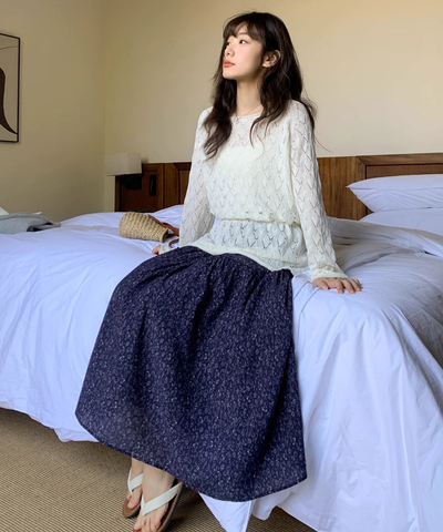 小花柄Aラインロングスカート