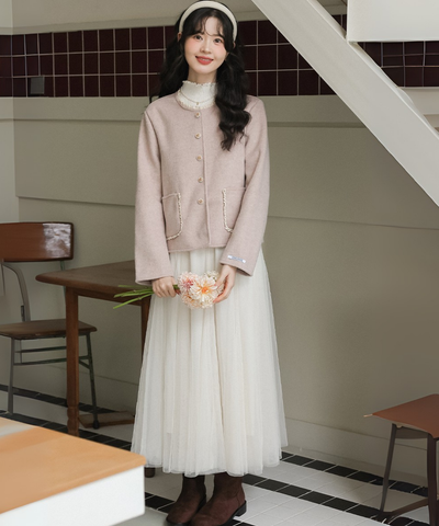 フェミニン配色フリルパイピングジャケット