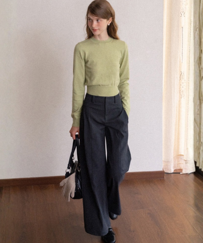 スリムフィットリブニットショートトップス