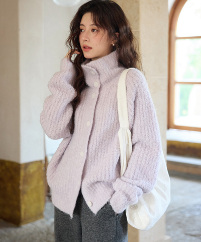 スタンドネックモヘア調オーバーサイズカーディガン