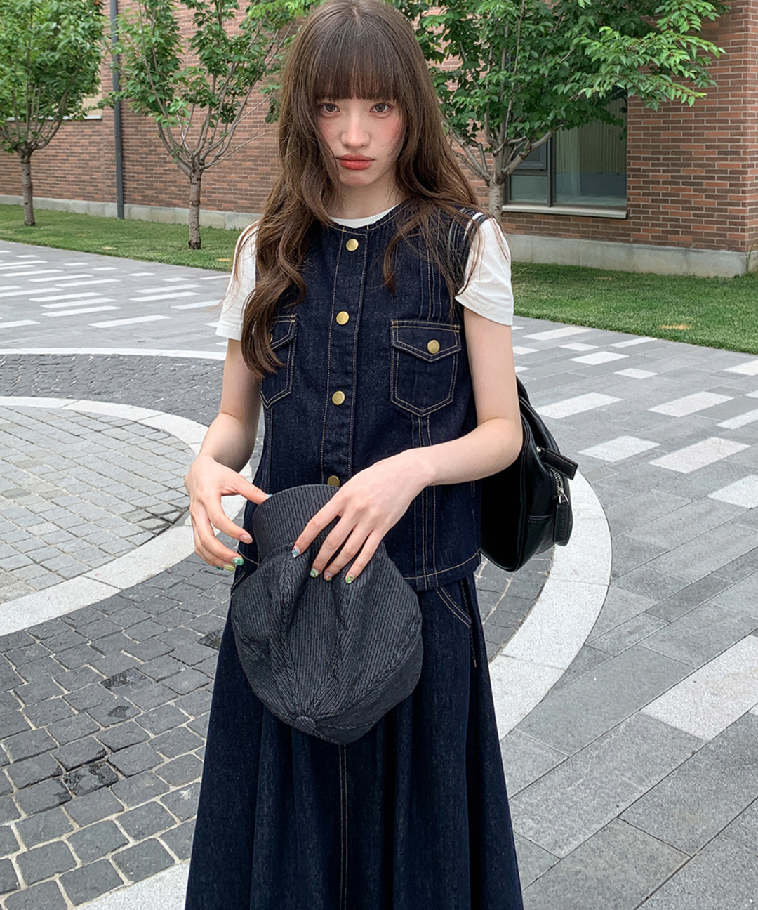 【美品】 45R ベスト デニム柄 止水ジップ ダブルジップ 内ポケット 3 美品】 45R ベスト デニム柄 止水ジップ ダブルジップ 内ポケット 3 美