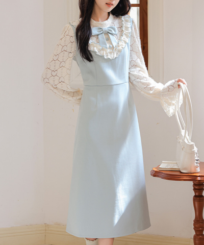 フリルリボンレーススリーブワンピース