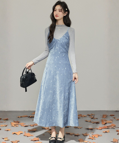 バタフライモチーフキャミワンピ＋ハイネックトップス 2点セット