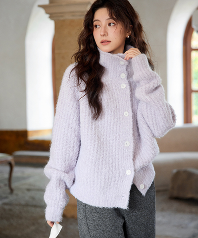 スタンドネックモヘア調オーバーサイズカーディガン