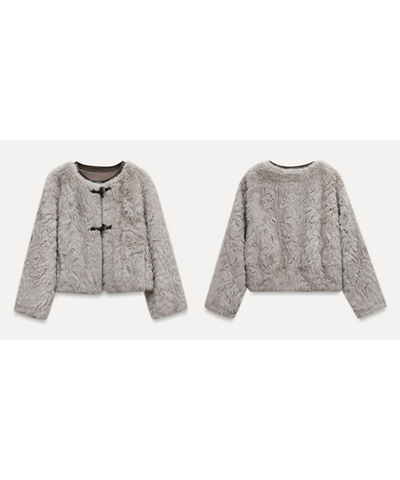 フェイクファーノーカラートグルボタンジャケット